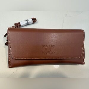 NEW Celine Sunglasses Wristlet Pouch with Magnetic Closure in Cognac Brown